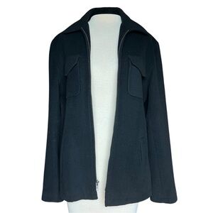 J CREW Women's Classic Chic Preppy Cozy Black Wool Blend Zip Up Coat Sz L
